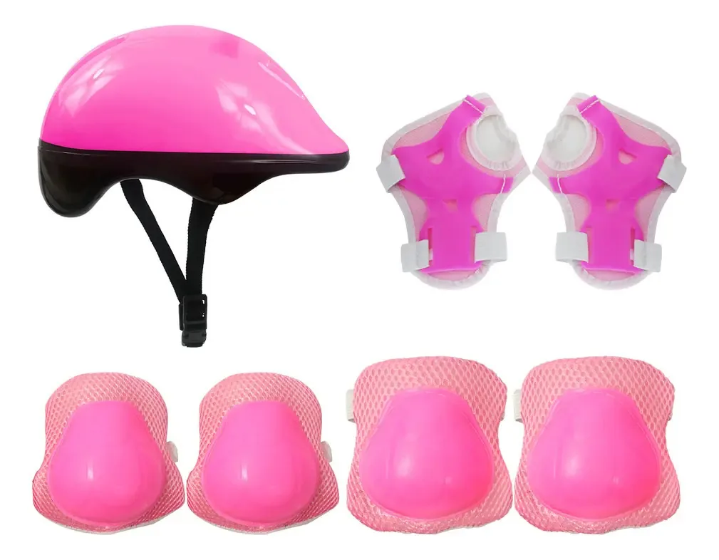 Kit Super Proteção Infantil 7 Peças Patins Patinete Skate Cor Rosa