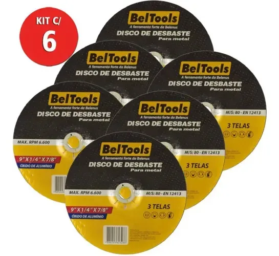 Kit 6 Disco Desbaste 9x7/8 Corte Metal Beltools