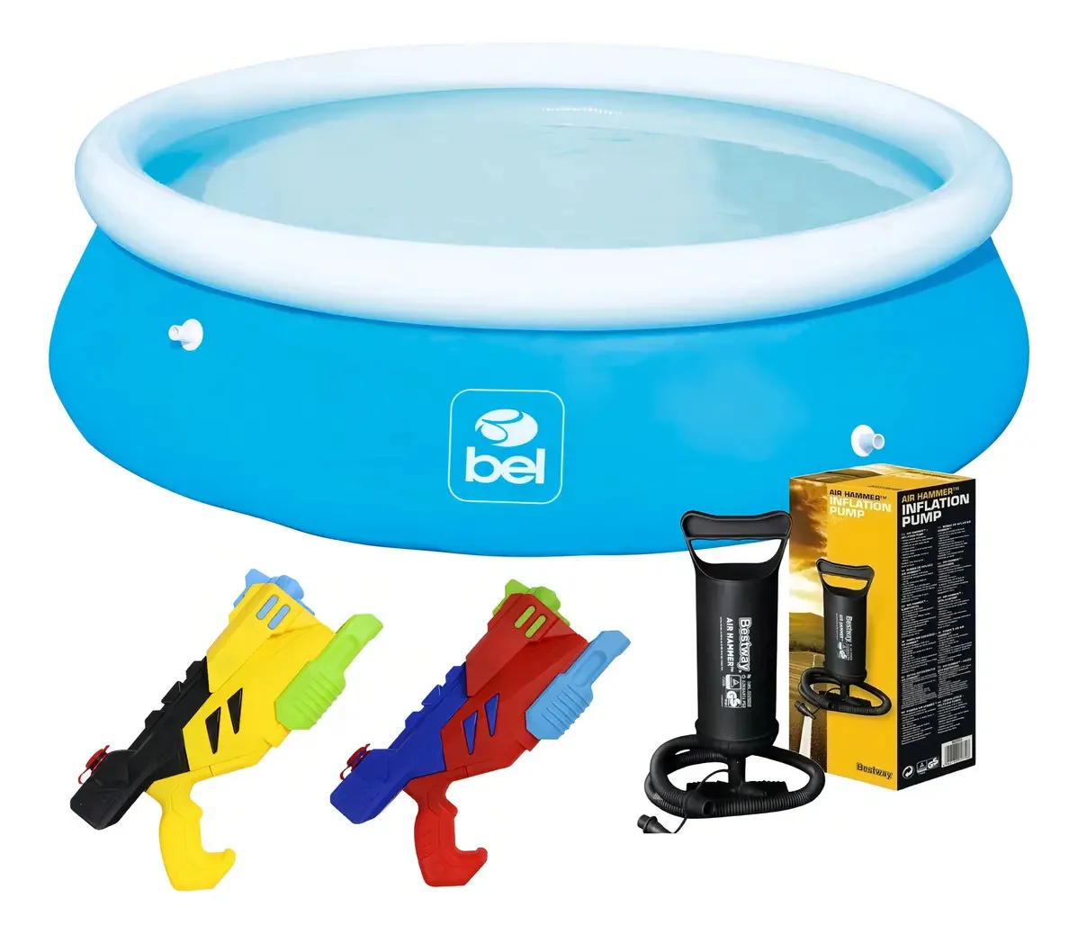 Kit Piscina Inflável 3700l Com Bomba Ar E 2 Lançadores Agua Cor Azul