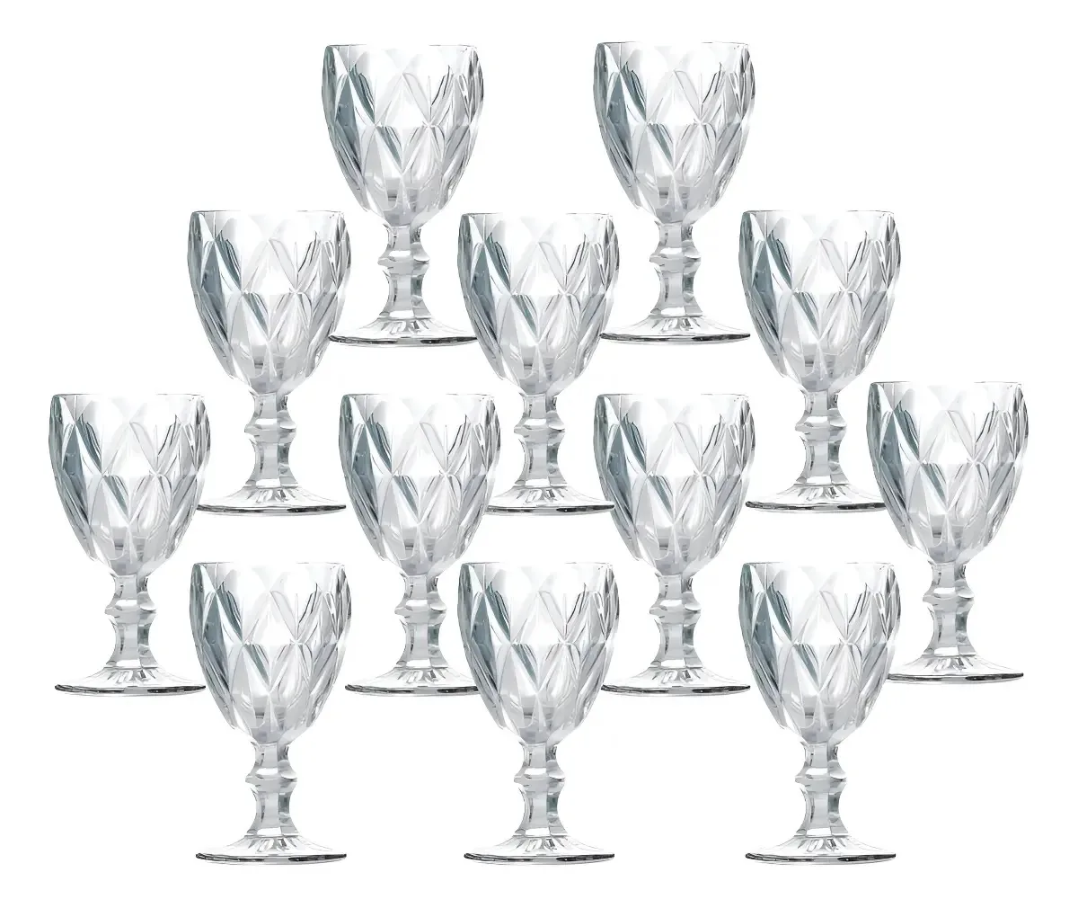 Kit 12 Taças Diamond Transparente 330ml Mesa Versátil