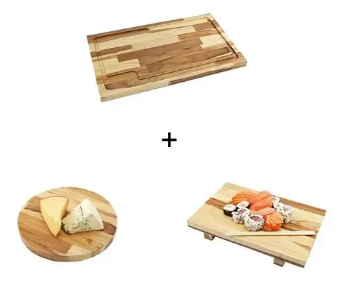 Kit Tabuas De Churrasco + Queijo + Sushi Cor Marrom Geométrico