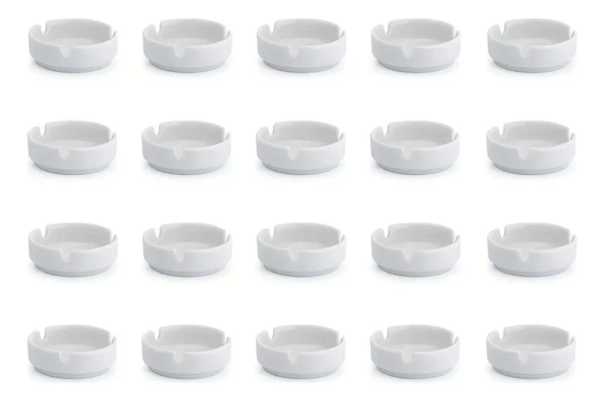 Kit 20 Cinzeiros Porcelana Branco Gourmet Tipo Mesa Redondo 8.5cm