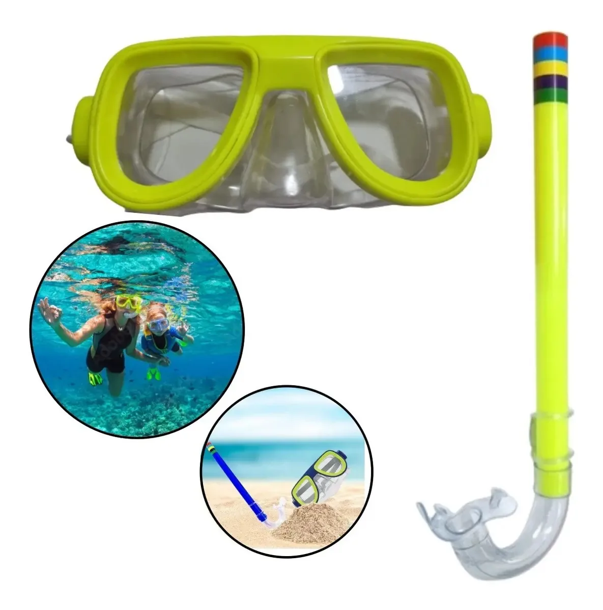 Kit Mergulho Máscara Respirador Snorkel Piscina Mar Mergulho Cor Amarelo