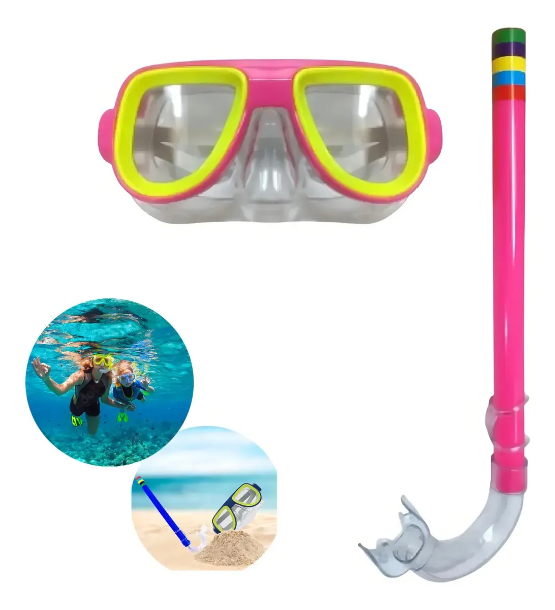 Kit Mergulho Máscara Respirador Snorkel Piscina Mar Mergulho Cor Pink