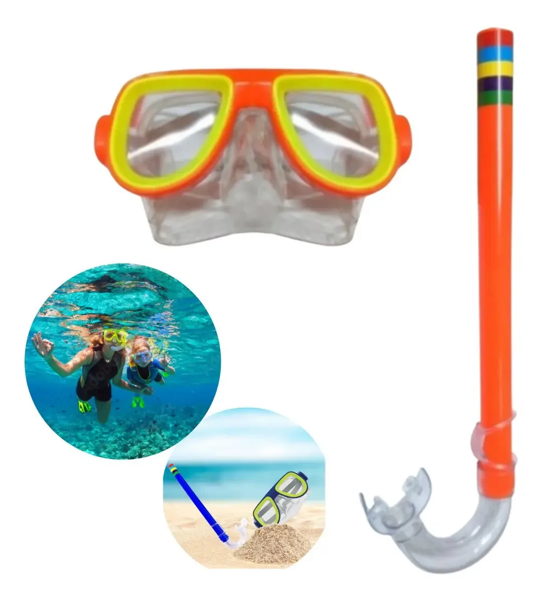 Kit Mergulho Máscara Respirador Snorkel Piscina Mar Mergulho Cor Laranja