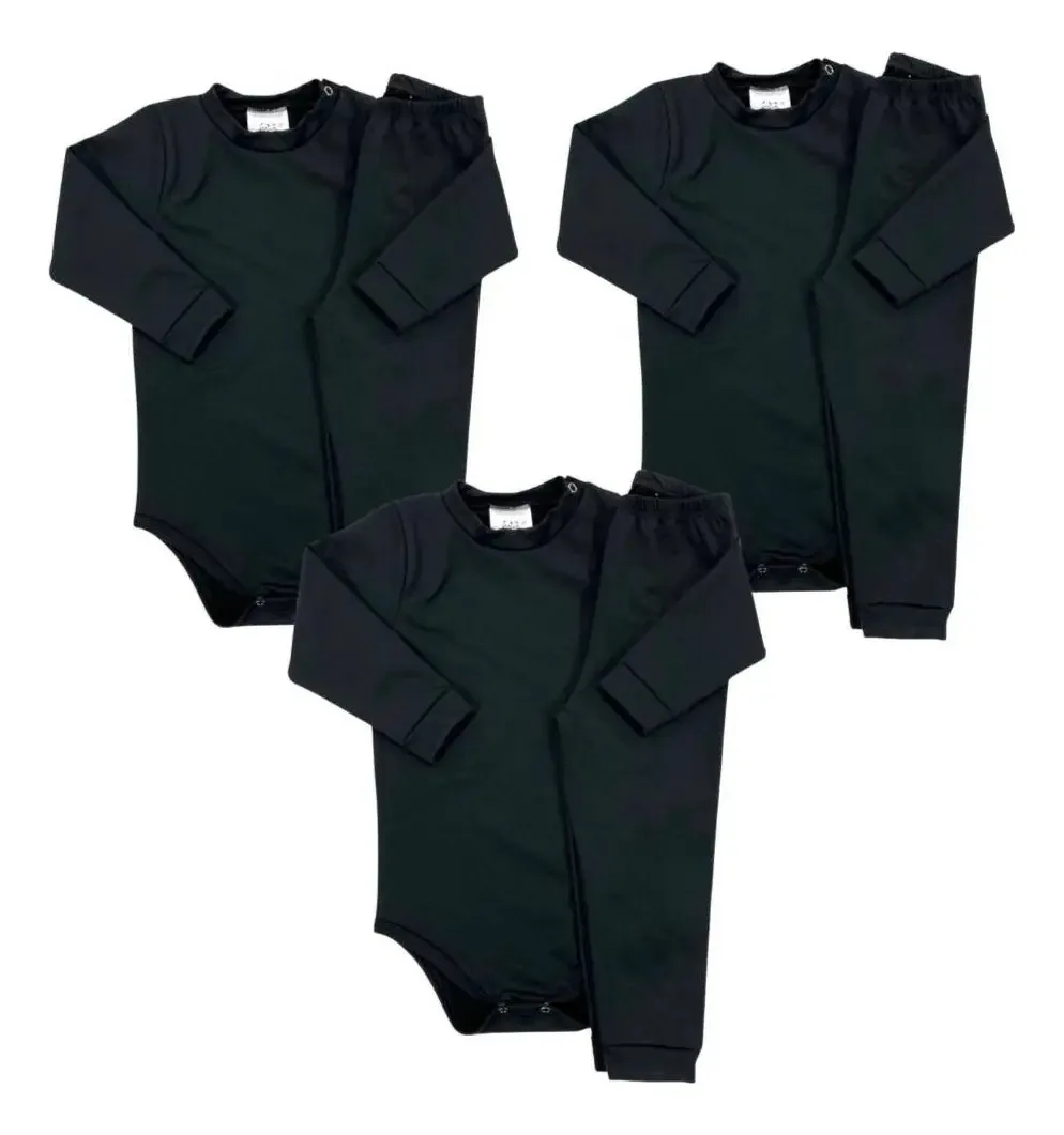 Kit 3 Conjuntos Térmicos Comfort Inverno Bebê Peluciado Cor Preto 01 Tamanho G