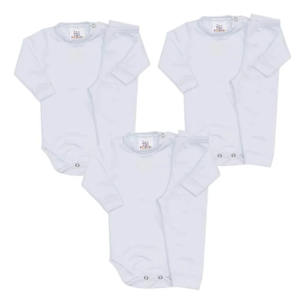 Kit 3 Conjuntos Térmicos Comfort Inverno Bebê Peluciado Cor Branco 02 Tamanho M
