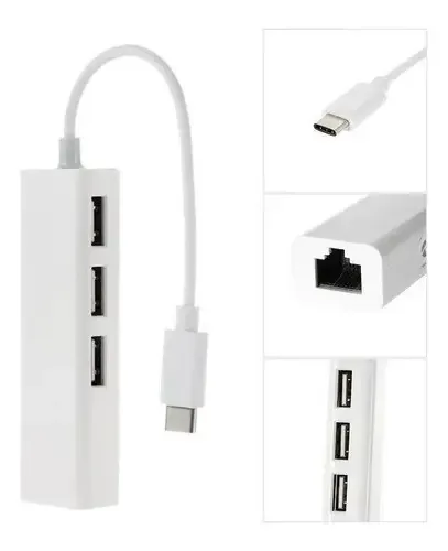 Adaptador Hub USB Tipo-C 3 portas USB 2.0 + RJ45 SP para MacBook