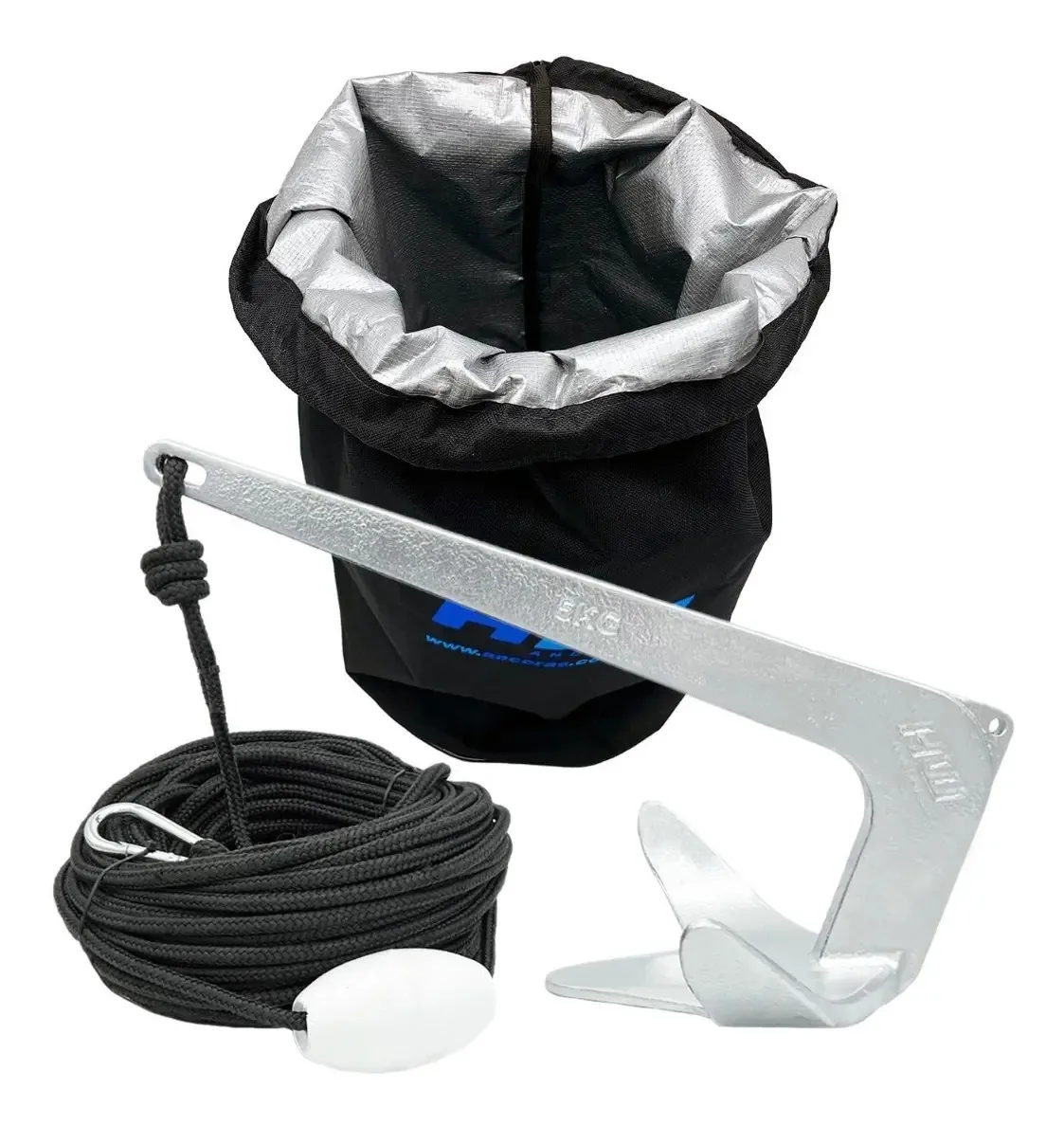 Kit Âncora 5kg Bruce HW (35 metros) Bolsa para Lancha, Barco ou Veleiro - Galvanizada a fogo Sem Solda