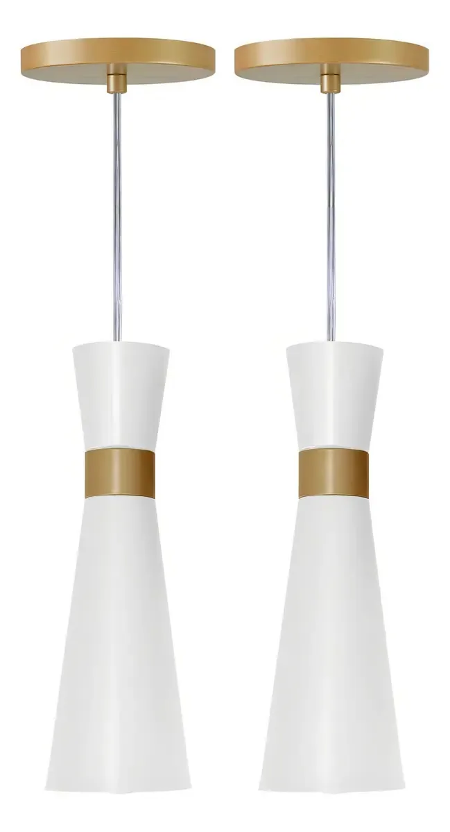 Kit2 Pendentes Luminalux Viena Branco Com Dourado Cabeceira