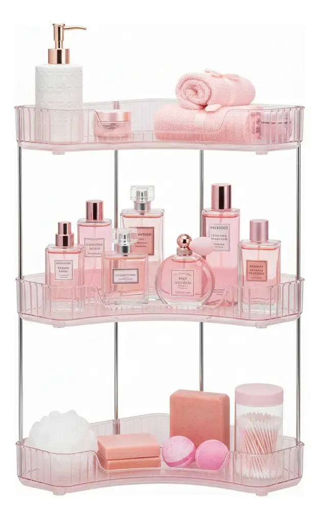 Porta Organizador Maquiagem Cosméticos Acrílico 3 Andar Rosa-claro