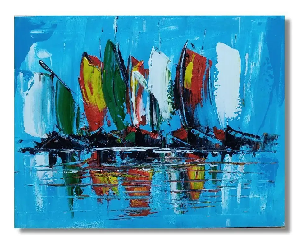 Quadro Moderno Barcos Vela Moderno Acrílico Sobre Tela