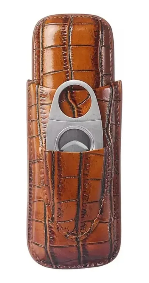 Porta Charutos Para Viagem Passeio Couro Com Cortador Cor Marron