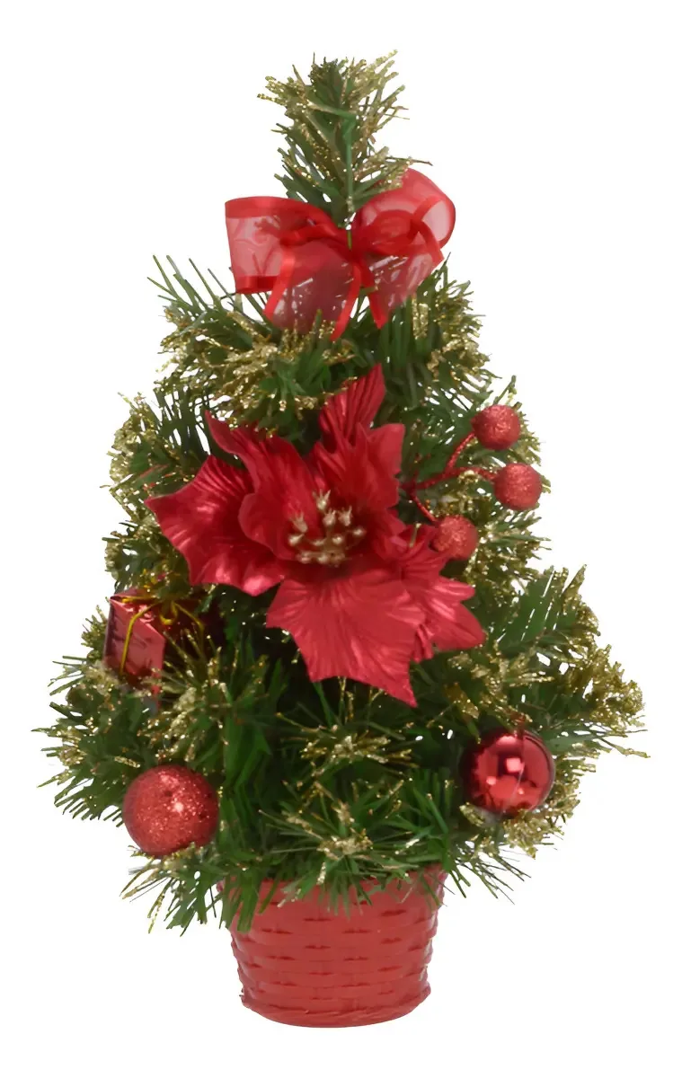 Mini Árvore de Natal Mabruk Verde Decorada com Laços e Bico de Papagaio 31cm