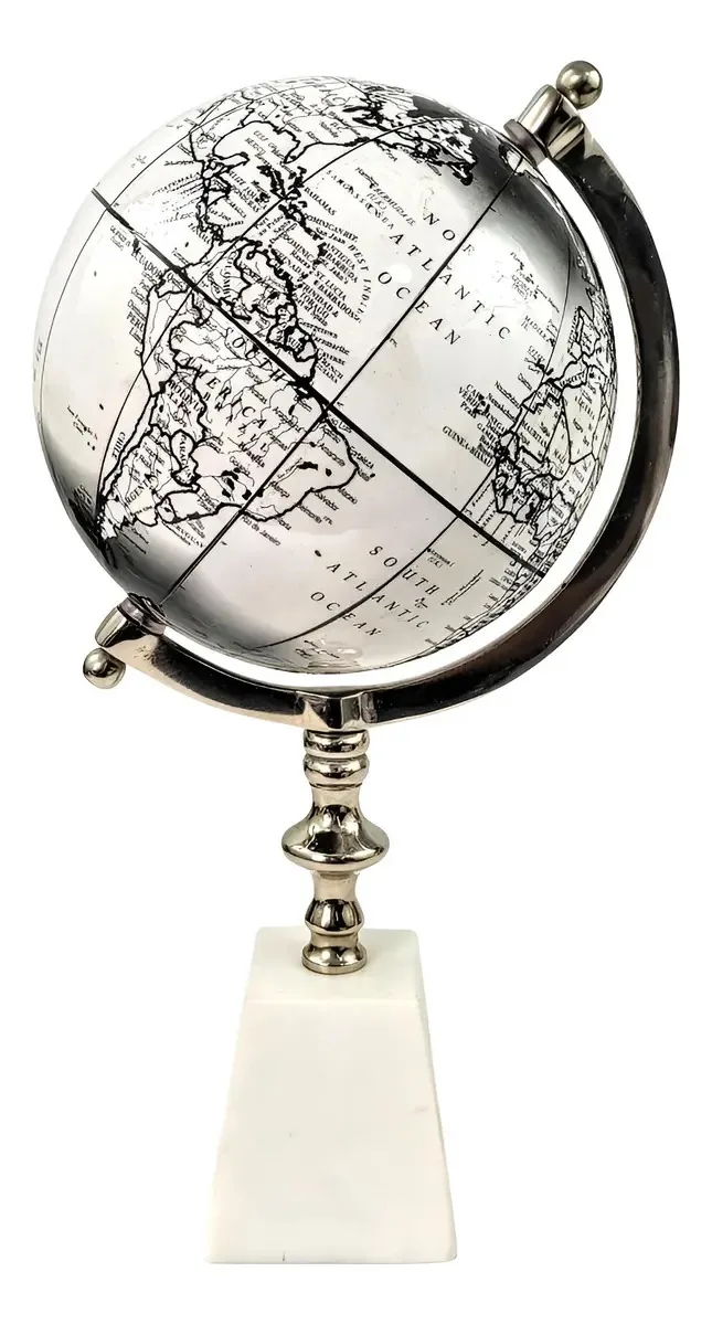 Globo de Mesa Político Inigual Branco Base Natural Pedra