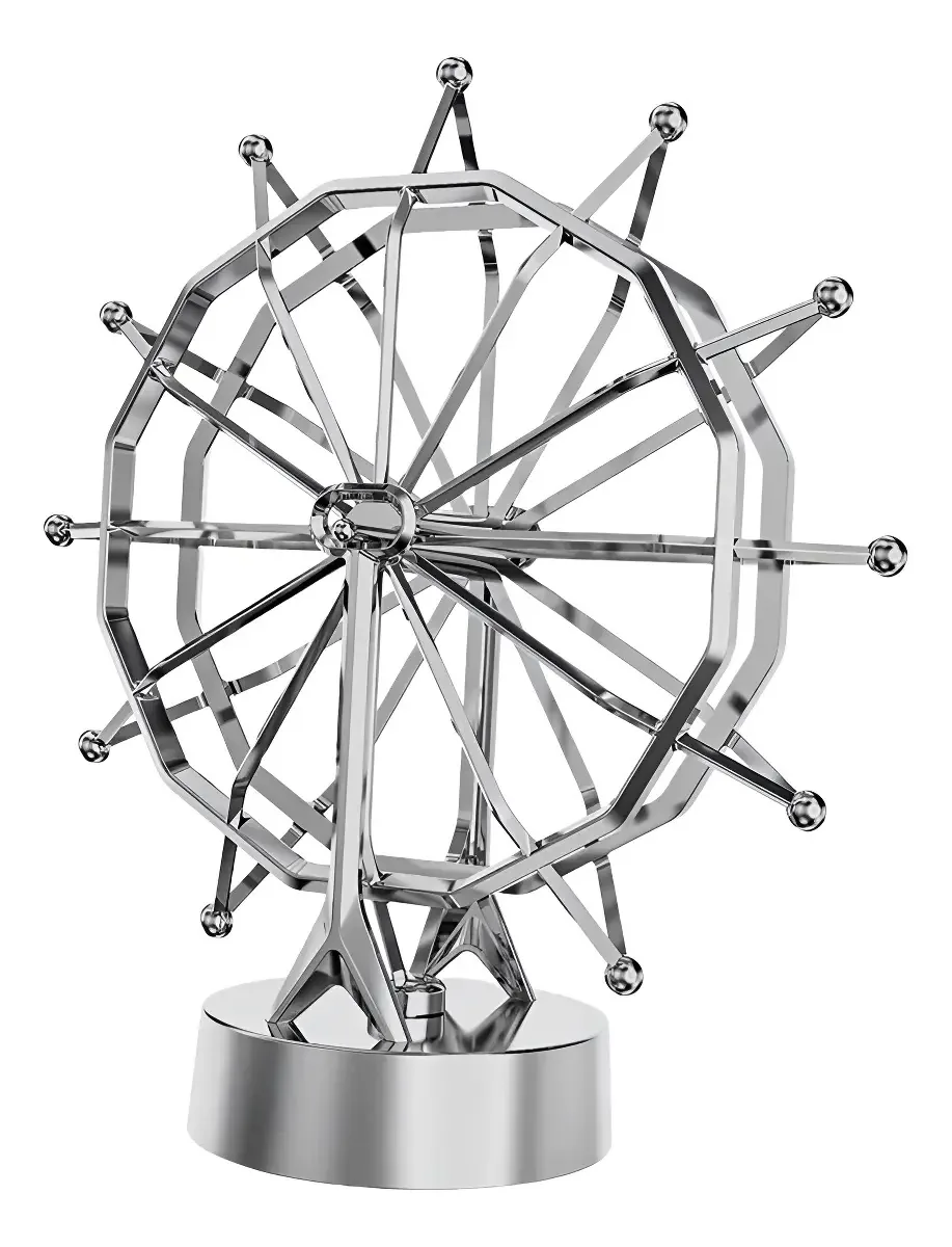 Pêndulo Cinético Orbital Newton Prata Decorativo Giratório Pilhas EMP
