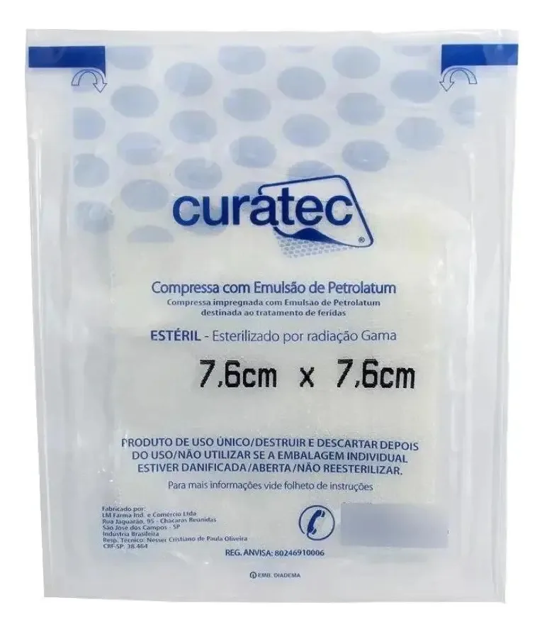 10 Curativos Compressa Petrolatum 7,6x7,6cm Estéril Curatec