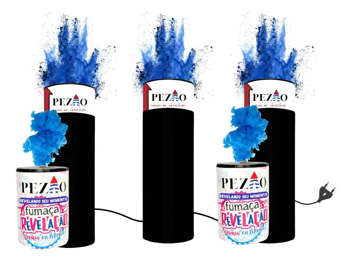 Kit 3x Canhões De Pó 2x Fumaças Chá Revelação C/ Acionamento Cor Azul