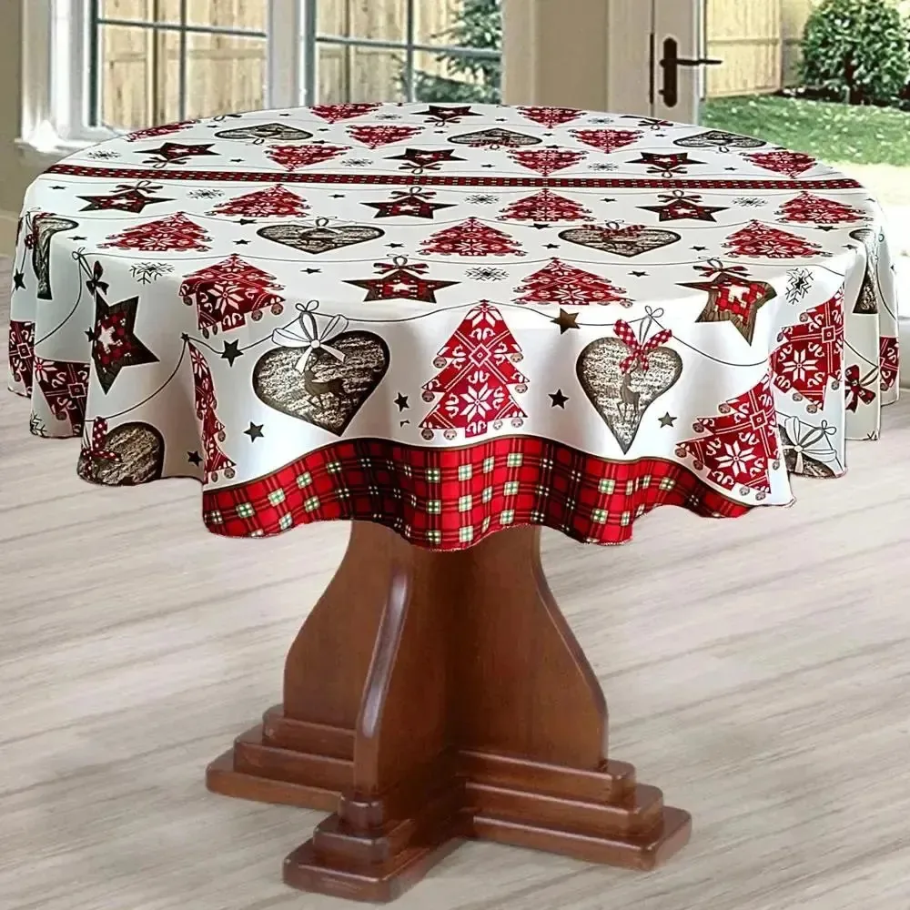 Toalha De Mesa Redonda 4 Cadeir Natal Arvores E Estrelas