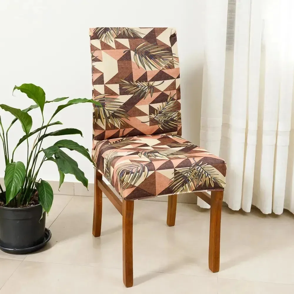 Kit 6 Capas Para Cadeira Estampada Malha Ge Geometrico Marro