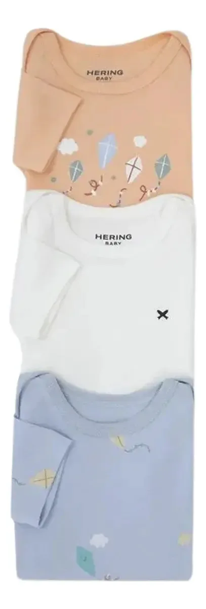 Kit Com 3 Bodies Bebê Menino Manga Curta Ribana Hering Kids Salmão 9m