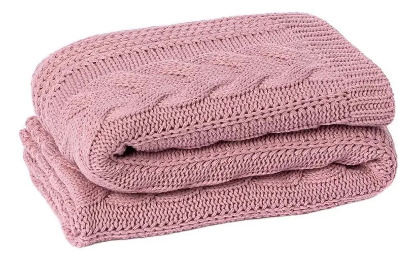 Manta Sofá Poltrona Peseira Cama Solteiro 150x60 Trico Viena Cor Rose