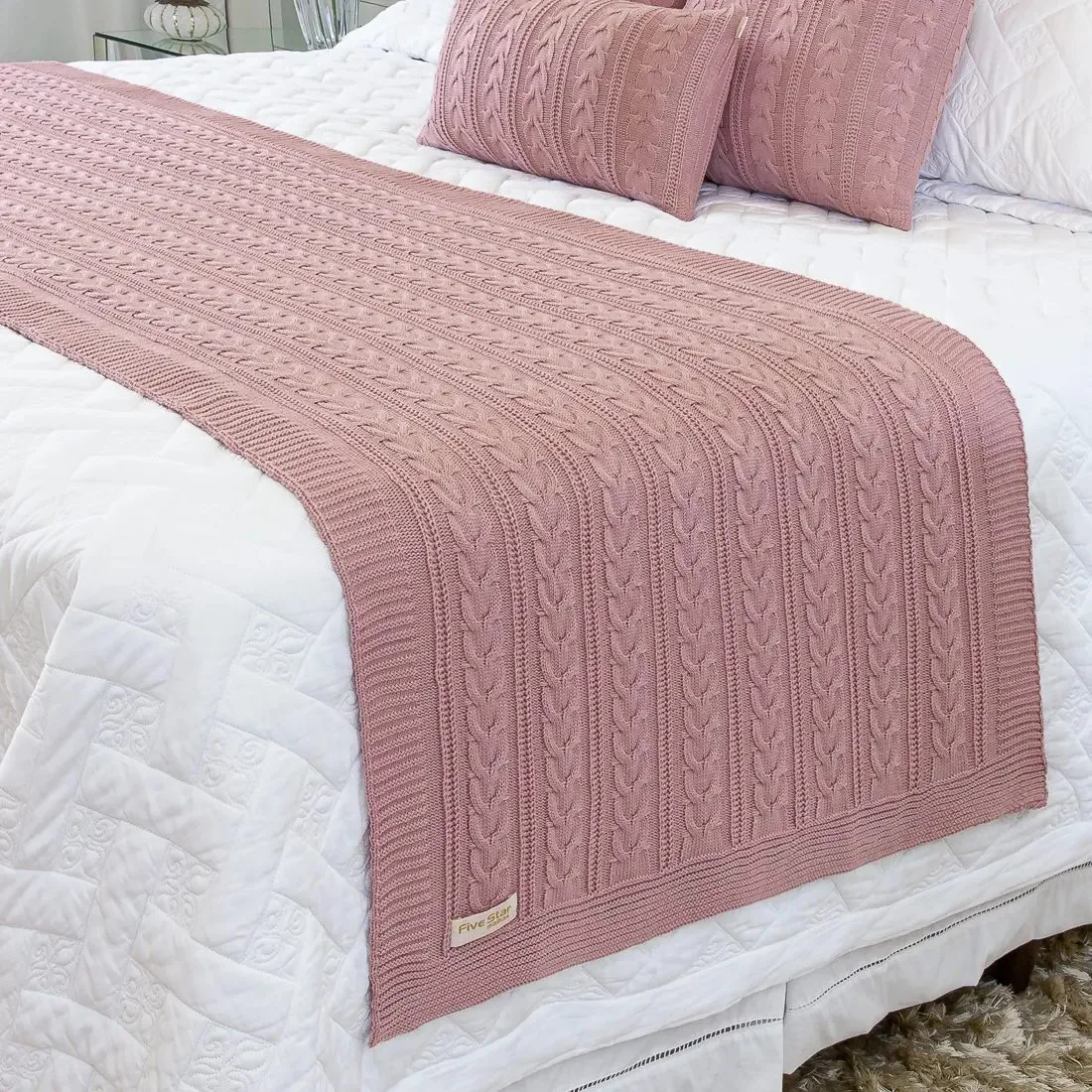 Manta Sofa Sala Cama Queen Peseira Tricot 230x70 Berlim Cor Rose