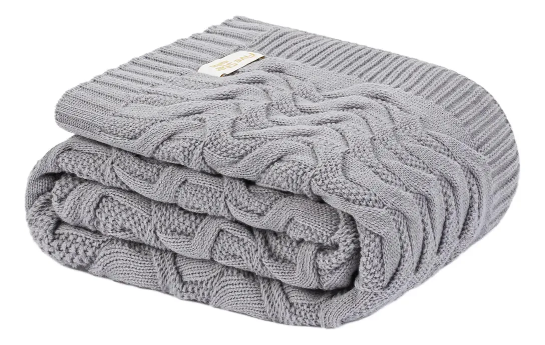 Manta Sofá Peseira Cama Solteiro 150x70 Tricot Maldivas Cor Cinza Desenho Trança