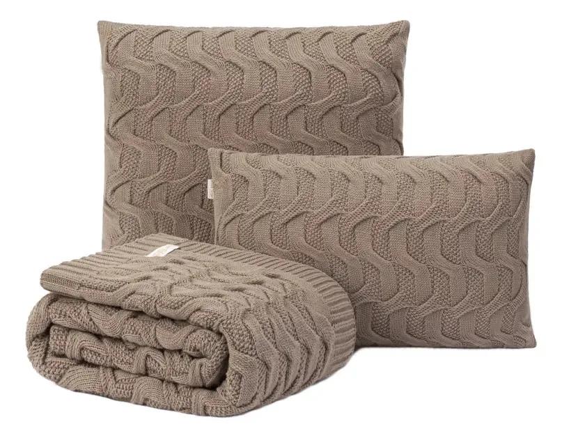 Kit Manta Sofa 150x70 + 2 Capas De Almofada 50x50 Maldivas Cor Capuccino Desenho Tranças