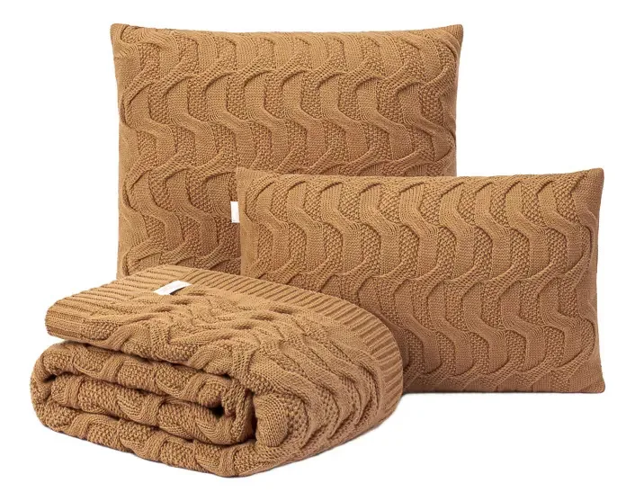 Kit Manta Sofa 180x70 + 2 Capas De Almofada 45x45 Maldivas Cor Cobre Desenho Tranças