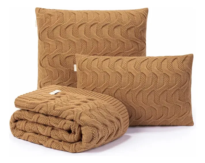 Kit Manta Sofa 260x70 + 2 Capas De Almofada 45x45 Maldivas Cor Cobre Desenho Tranças