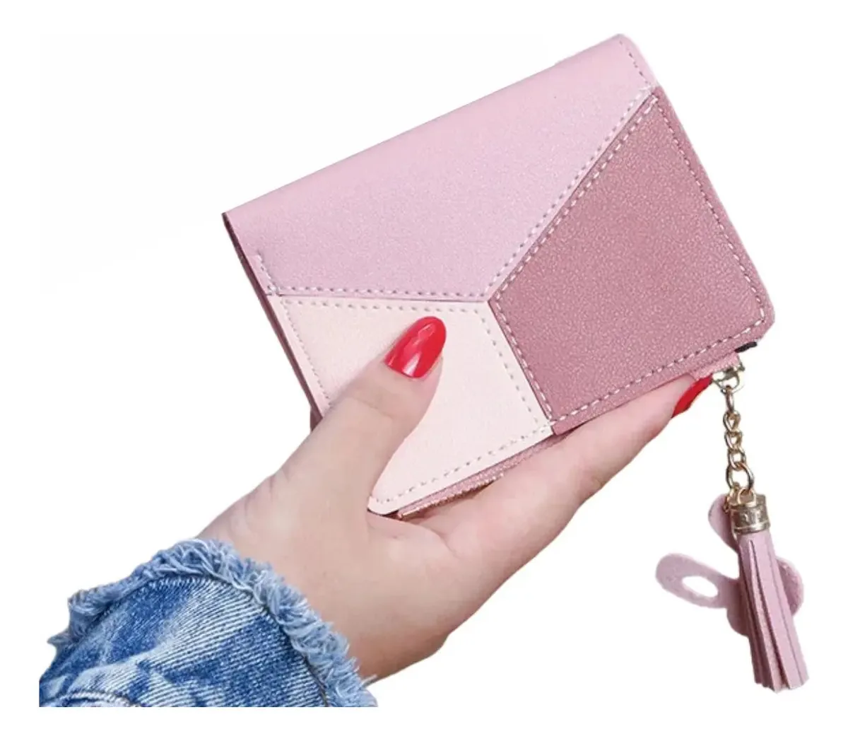 Carteira Feminina Pequena Slim Porta Moedas Cartão Cnh Couro Cor Rosa