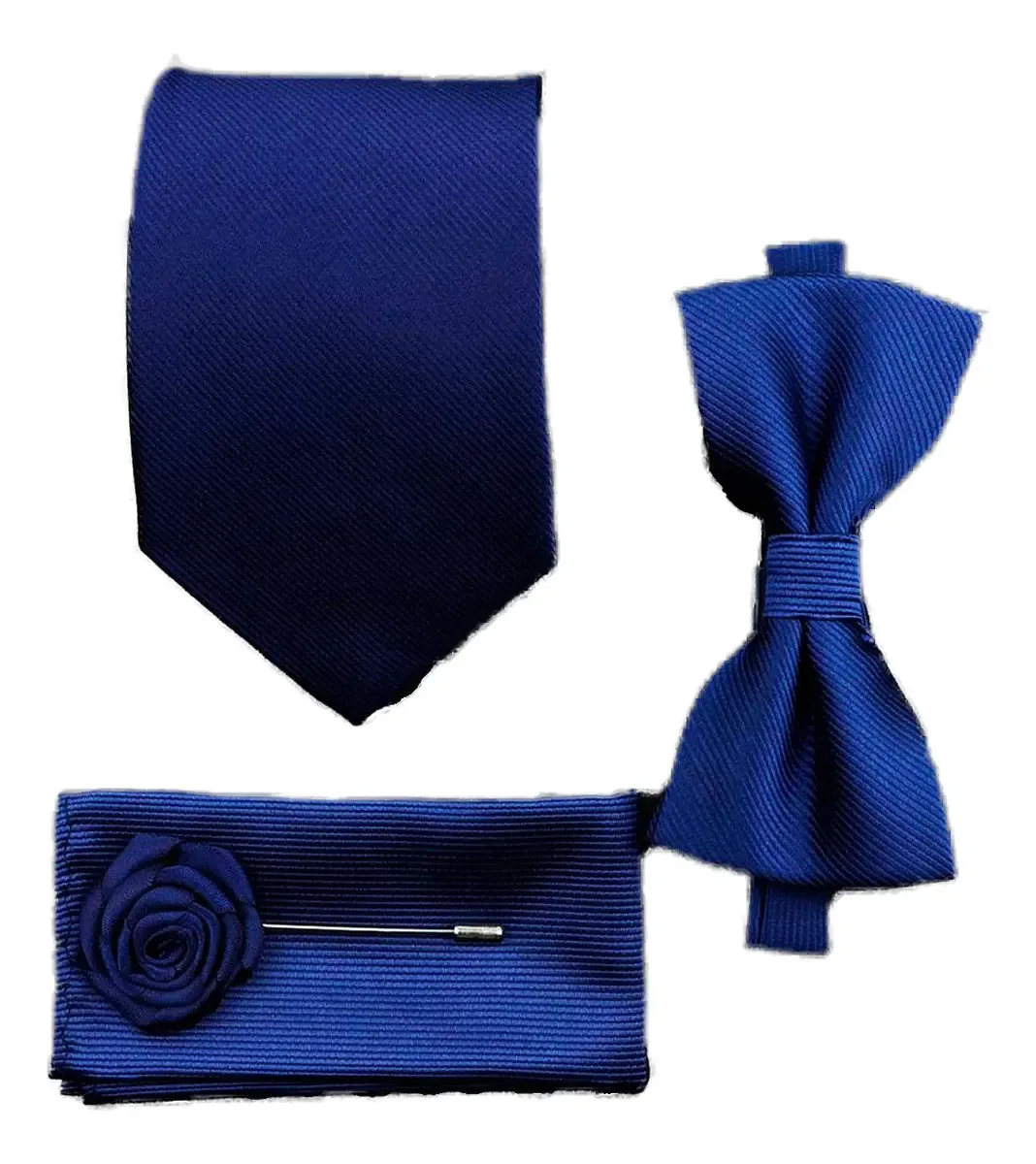 Kit Gravata Masculina Com Lenço + Broche + Gravata Borboleta Cor Azul