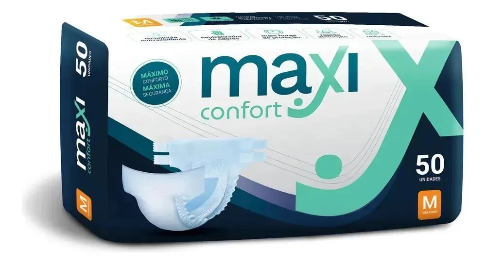 Fraldas para adultos descartáveis Fralda Geriátrica Maxiconfort Maxi Confort Médio x 50 u