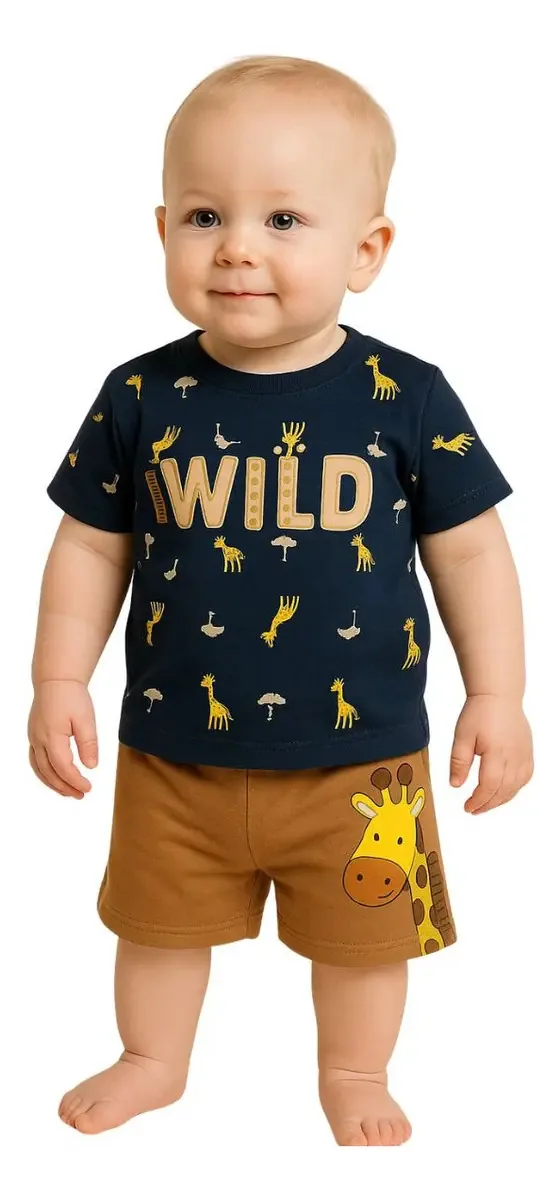Conjunto Bebê Menino Camiseta E Shorts Kyly Cor Azul-marinho Tamanho M