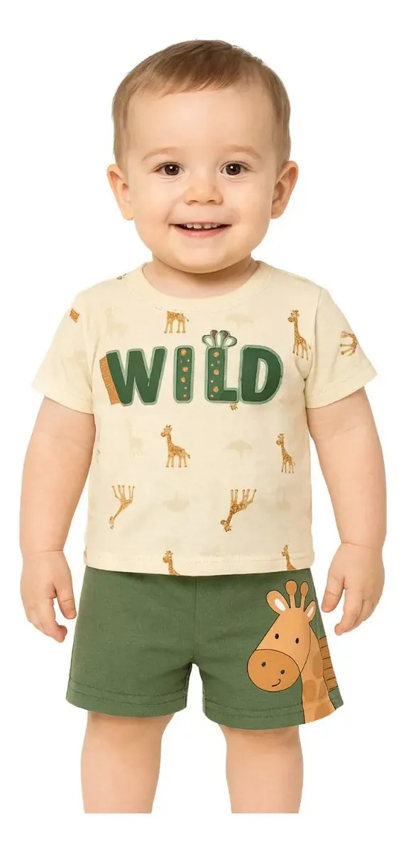 Conjunto Bebê Menino Camiseta E Shorts Kyly Cor Bege Tamanho M