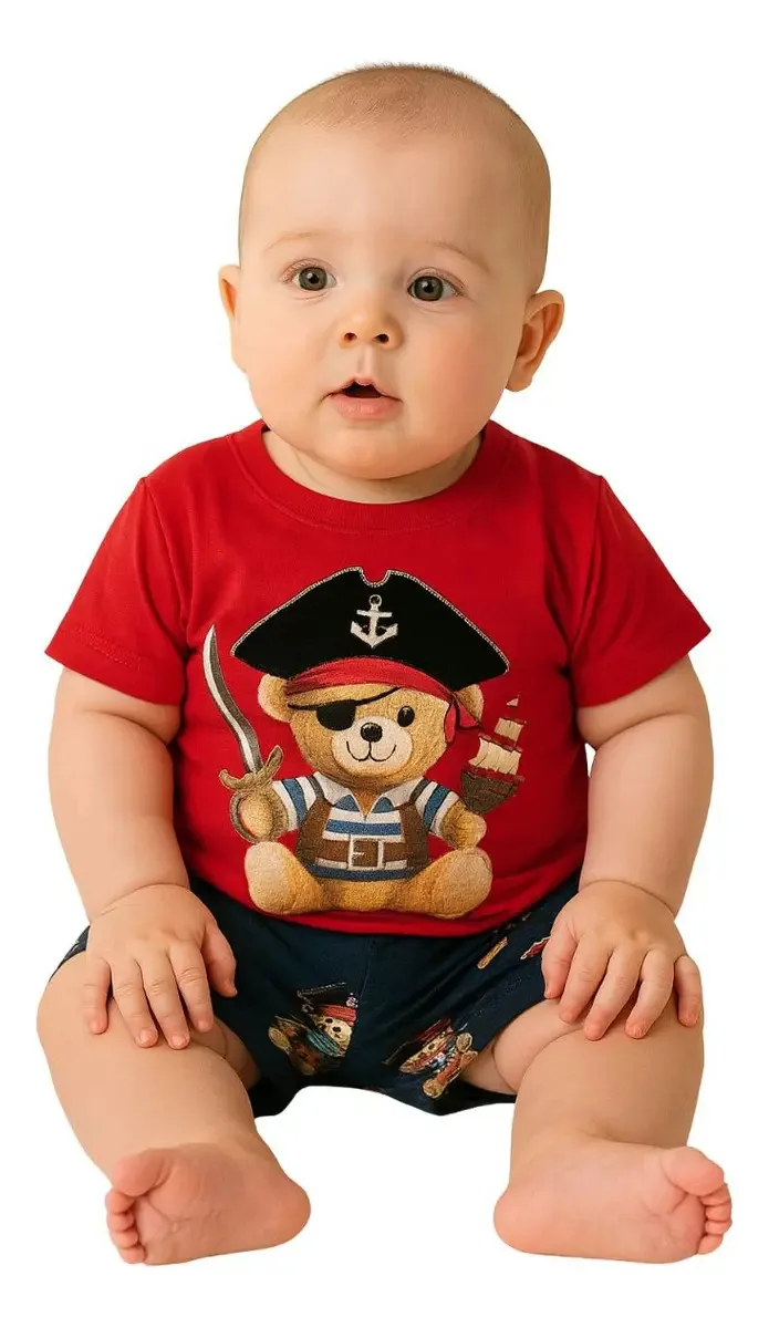 Conjunto Bebê Camiseta E Shorts Estampados Kyly Cor Vermelho Tamanho M