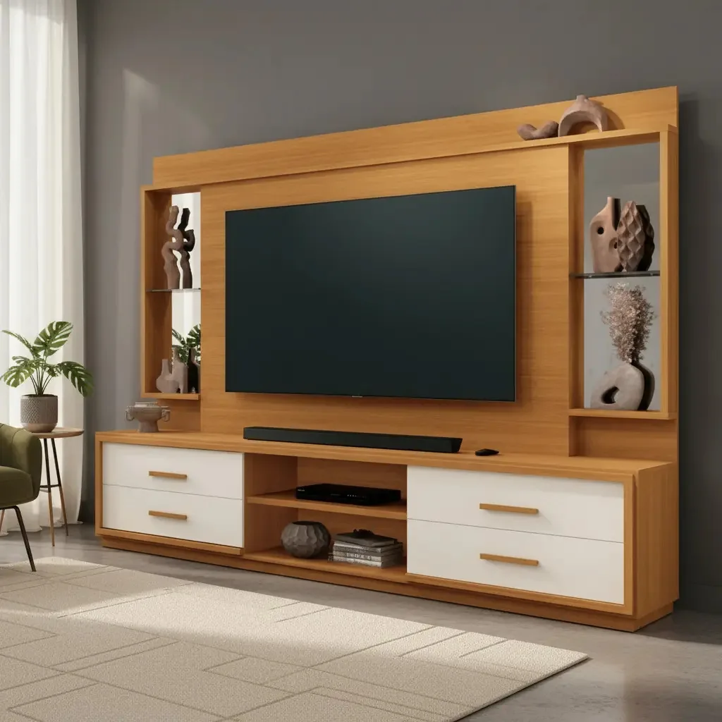 Estante Home Teather Para Tv Leni Cedro Off White Edn Móveis