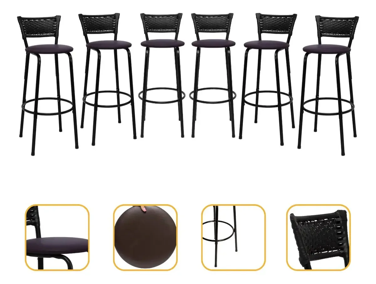Banqueta Alta Para Bar/cozinha Imperdível Acabamento Da Estrutura Estrutura Preta Cor Marrom-escuro