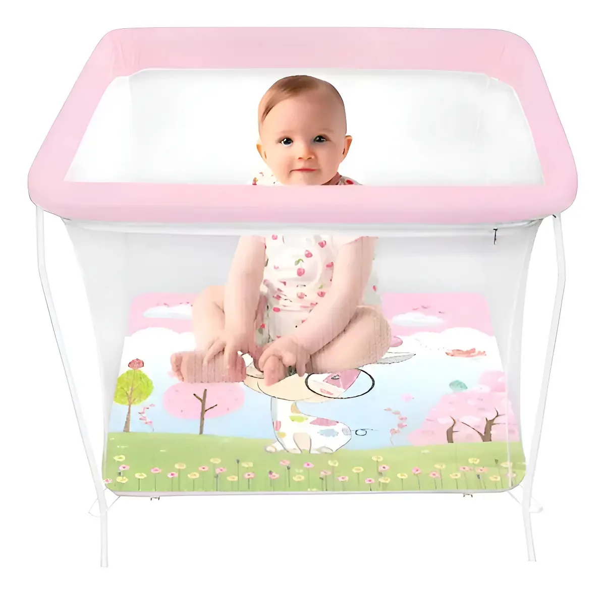 Cercadinho Bebê Rosa Dobrável Chiqueirinho Com Mosquiteiro Rosa-claro Cercadinho Gigi