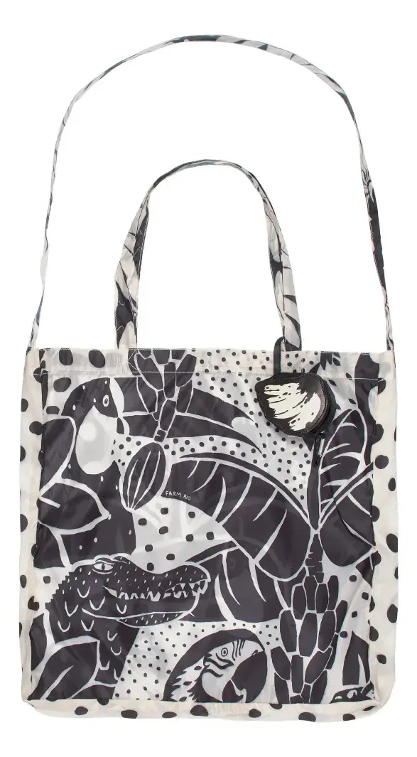 Bolsa Farm Me Leva Bichos Na Floresta Acambamento dos ferragens Níquel Cor Preto e branco Correia de ombro Preto