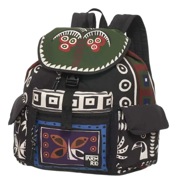 Bolsa Mochila Pipoca Farm De Alça E Zíper Estampada Cor Gráfico Tropical