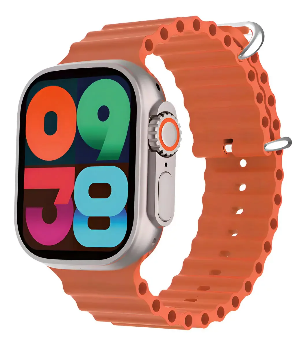 Smartwatch Bazik Prime Smartwatch S10 Ultra + S10 ULTRA + tela de 2.01" com pulseira de pulseira de silicone líquido cor laranja y caixa color prateado