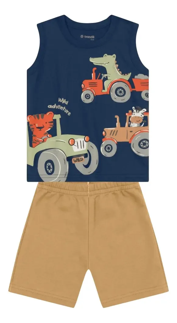 Conjunto Menino Brandili Shorts E Regata Azul Marinho Jacaré Cor Azul-marinho Tamanho 2