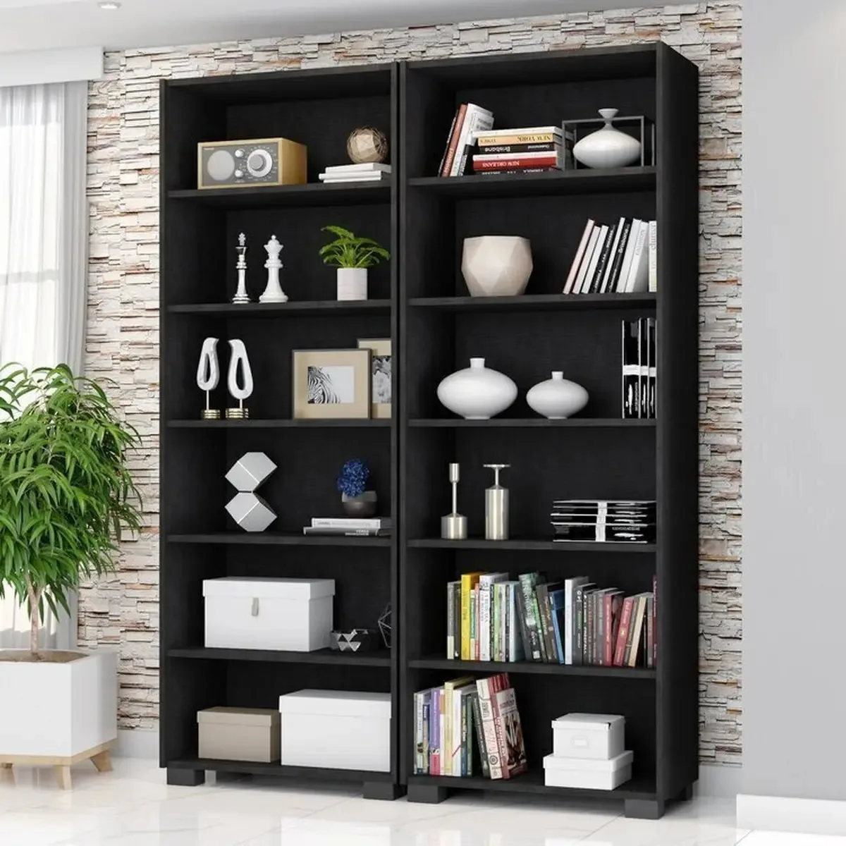 Kit 2 Estantes Para Livros 5 Prateleiras 188cmx121m Office