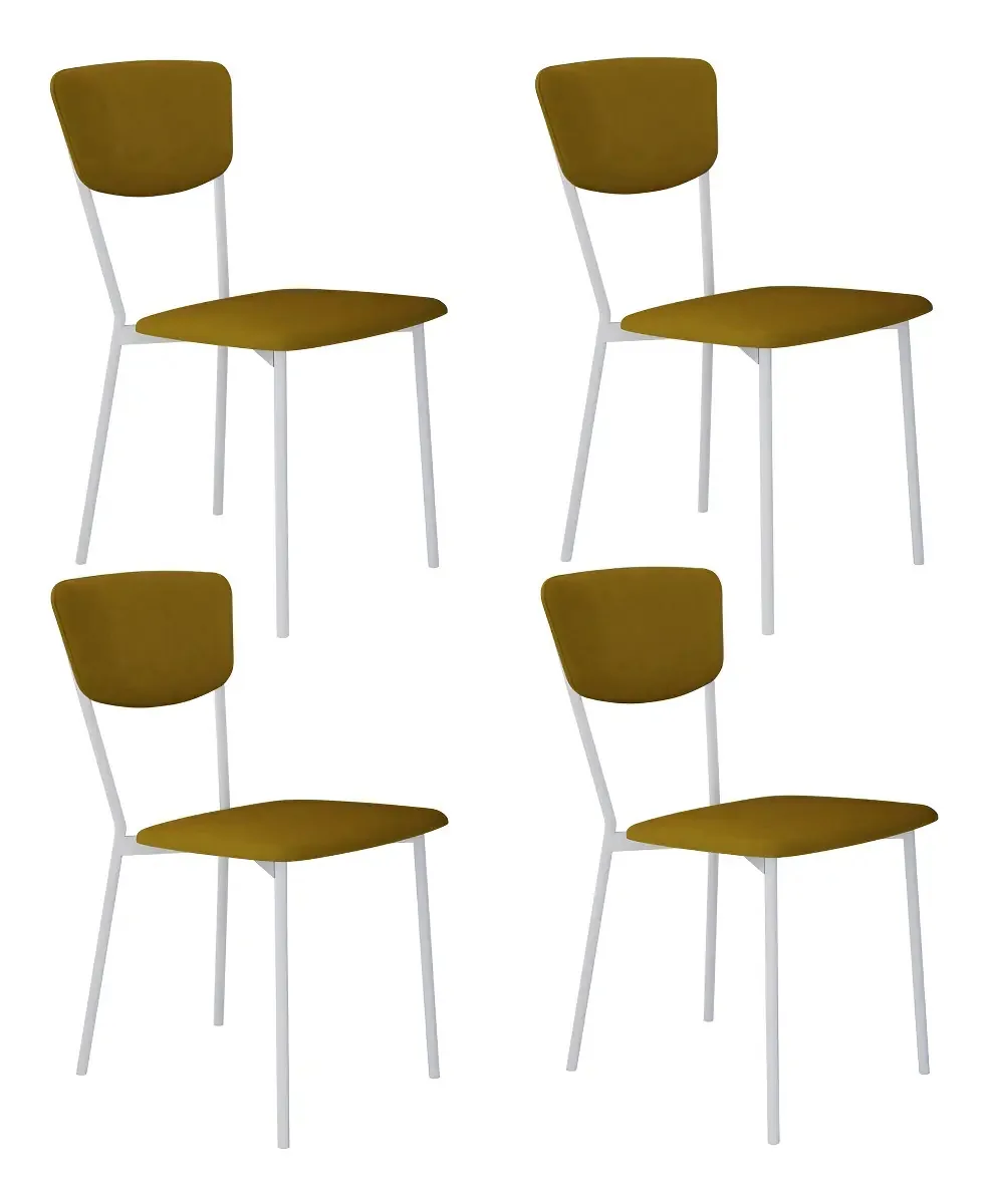 Cadeiras Estofadas Vintage Retrô Metalig 4 Unidades Amarelo/Branco