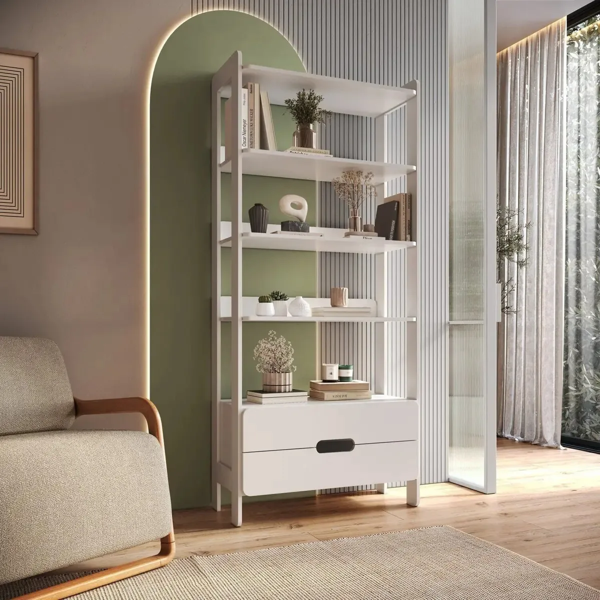 Estante Para Livros 100% Mdf Com 2 Gavetas E 4 Prateleiras Branco