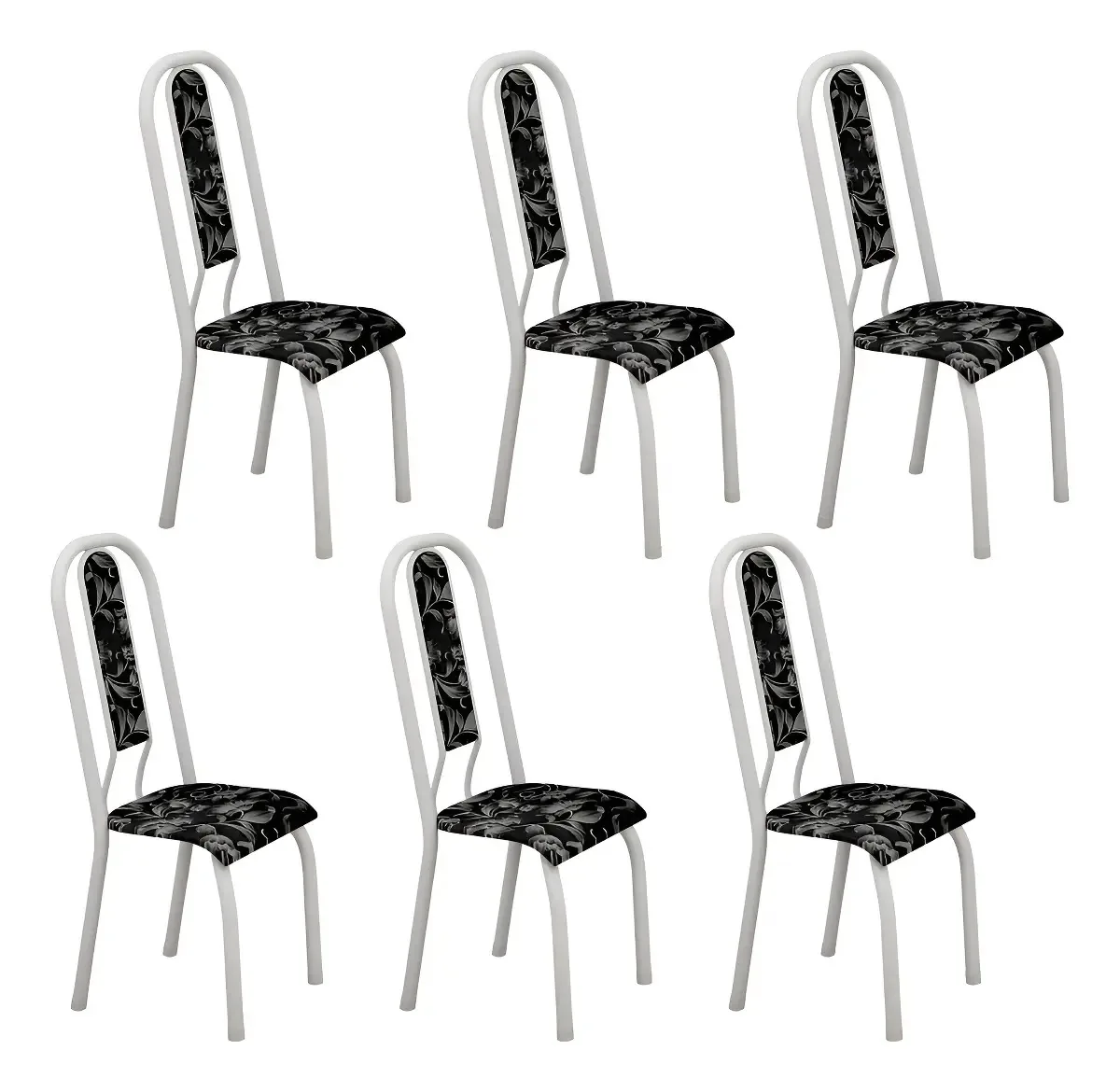 Kit Com 06 Cadeiras 105x50cm Fortaleza Floral Preto / Fj