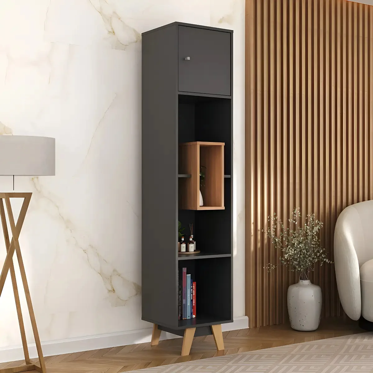Estante Para Livros 1 Porta Com Nicho Yescasa