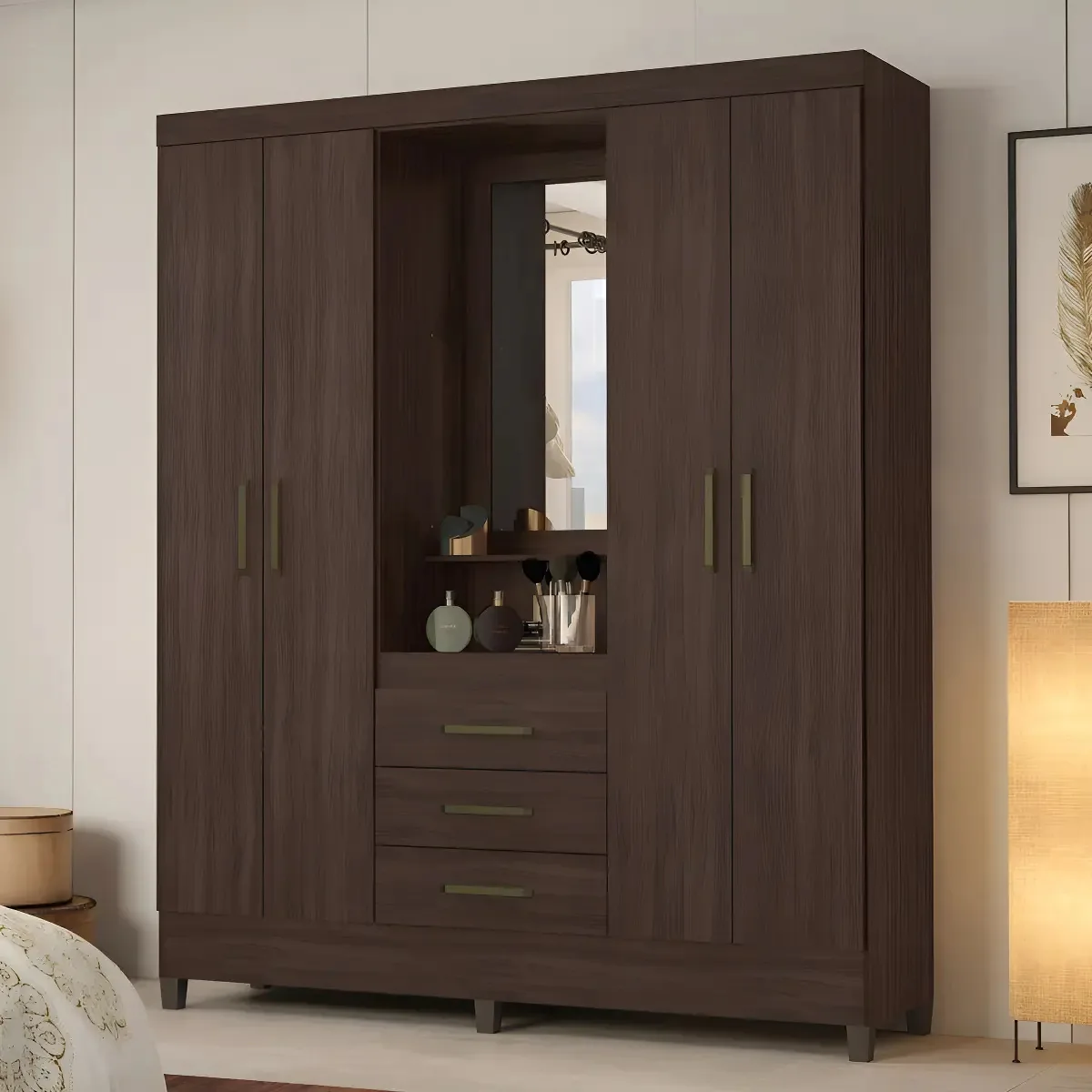 Guarda-roupa Para Quarto Com Espelho Pérsia Café Dhwt